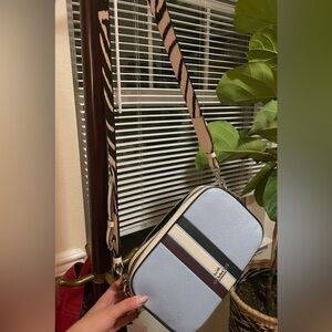 Coach Blue and Black Crossbody Bag with Modern Stripes